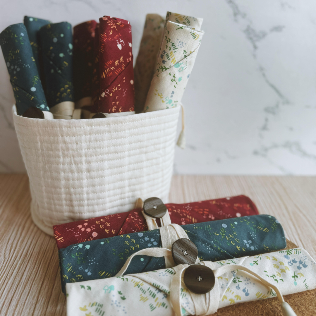 fabric wraps for gift-wrapping in red, blue and white