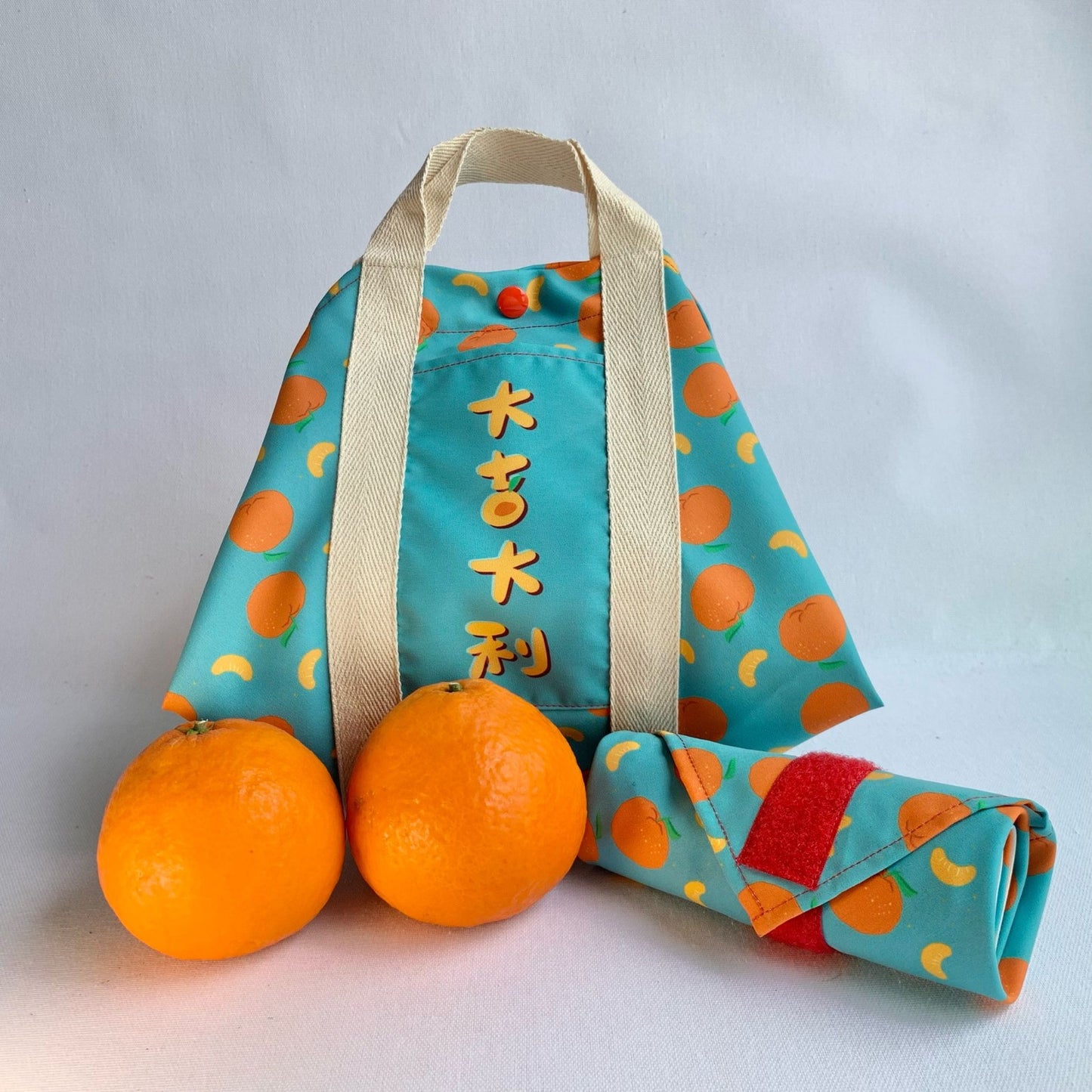 Tsutsumi Square Wrap x CNY Prosperity Oranges (Turquoise)